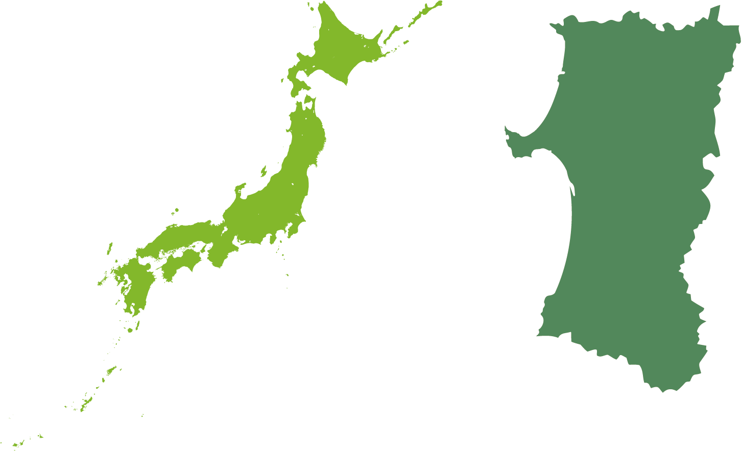 日本全国と秋田県の地図