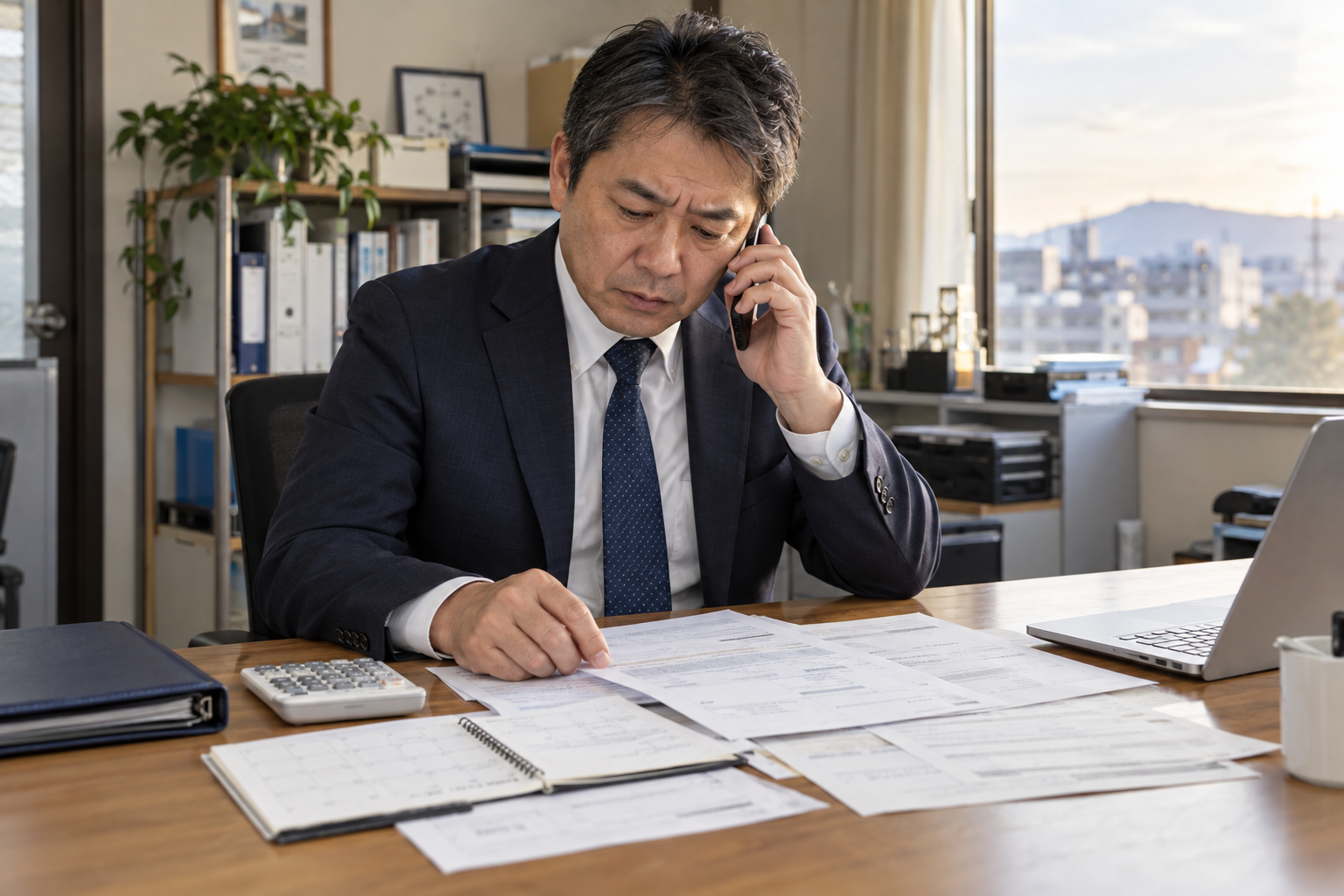 支払いについて電話対応する経営者のイメージ